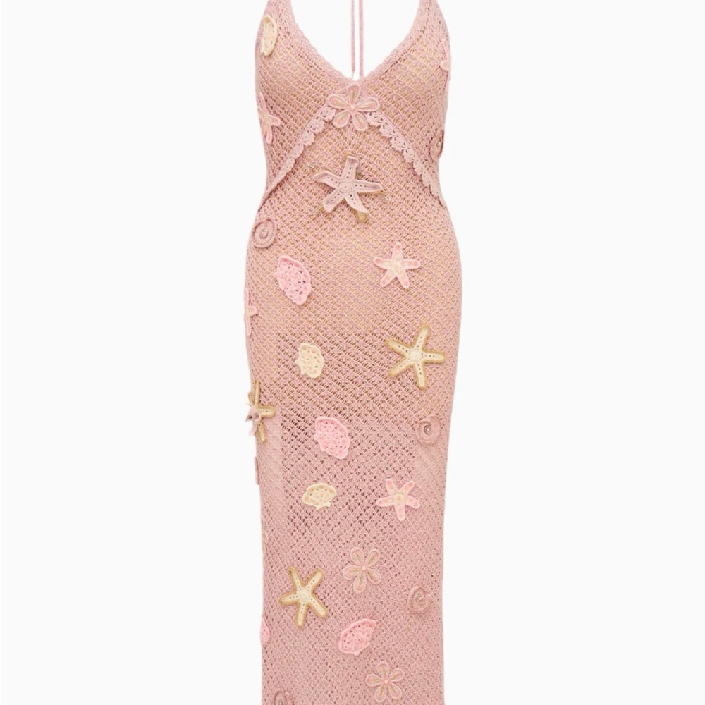 LoveShackFancy Pink Maxi Dress Macie Beaded Crochet Maxi Dress - Picture 8 of 8